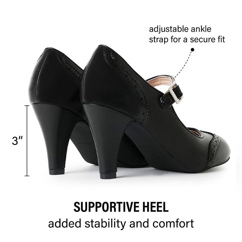 J. Adams Kym Mary Jane Shoes Women Oxford Pumps - Cute Low Kitten High Heels - Retro Vintage Shoes for Women 1950s Mary Janes Round Toe Shoe with Ankle Strap - Image 4